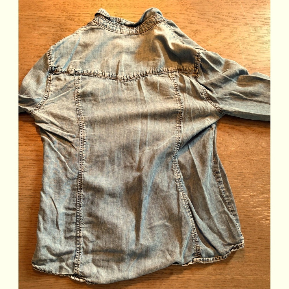Cloth & Stone Womens Blue Tencel Lyocell Chambray Roll Tab Button Down Shirt M - Picture 3 of 10